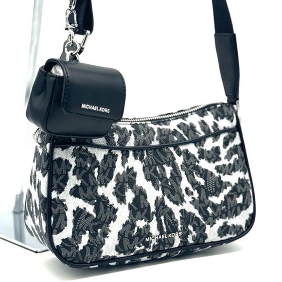 Michael Kors Jet Set Medium Leopard Logo Crossbody Bag W Case for Apple AirPods - Picture 1 of 11
